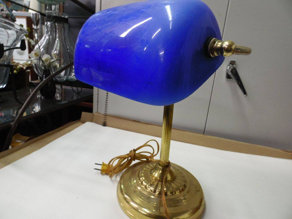 blue bankers lamp shade