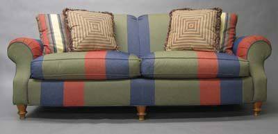 Sofa: Green, Blue, Red-Striped Fabric-Two •